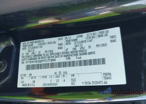 2015 Ford F-150 Lariat from USA, damaged, VIN 1FTEW1EG2FFC77285